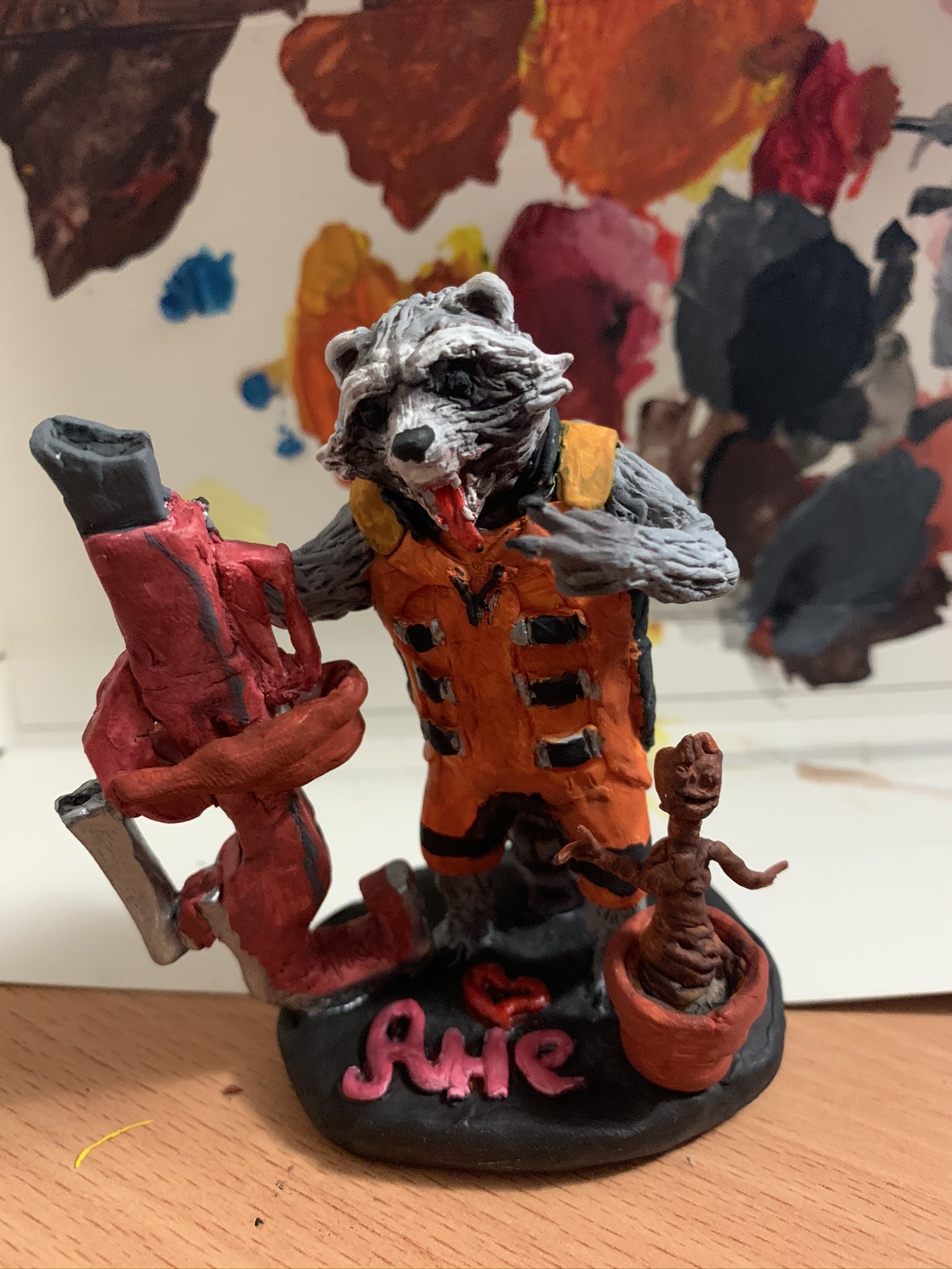 Rocket and Groot from Guardians of the Galaxy - My, Needlework with process, Longpost, Polymer clay, Sculpture, Marvel, Guardians of the Galaxy, Guardians of the Galaxy Vol. 2, Raccoon Rocket, Groot, Hobby, Лепка, Video