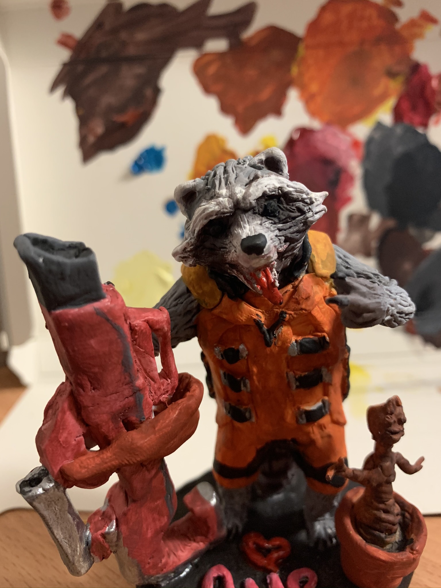 Rocket and Groot from Guardians of the Galaxy - My, Needlework with process, Longpost, Polymer clay, Sculpture, Marvel, Guardians of the Galaxy, Guardians of the Galaxy Vol. 2, Raccoon Rocket, Groot, Hobby, Лепка, Video