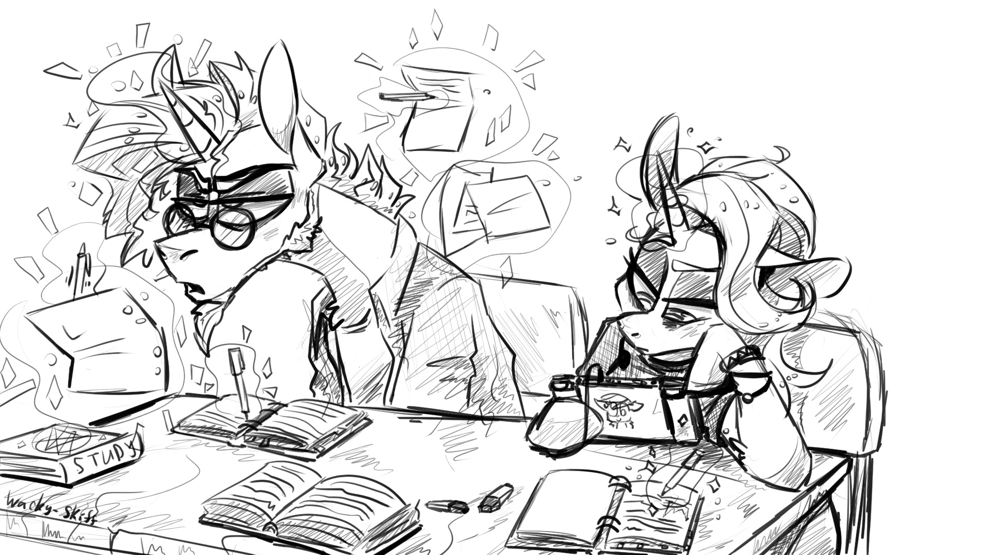 Study hard - My little pony, PonyArt, Starlight Glimmer, Sunburst, Sketch