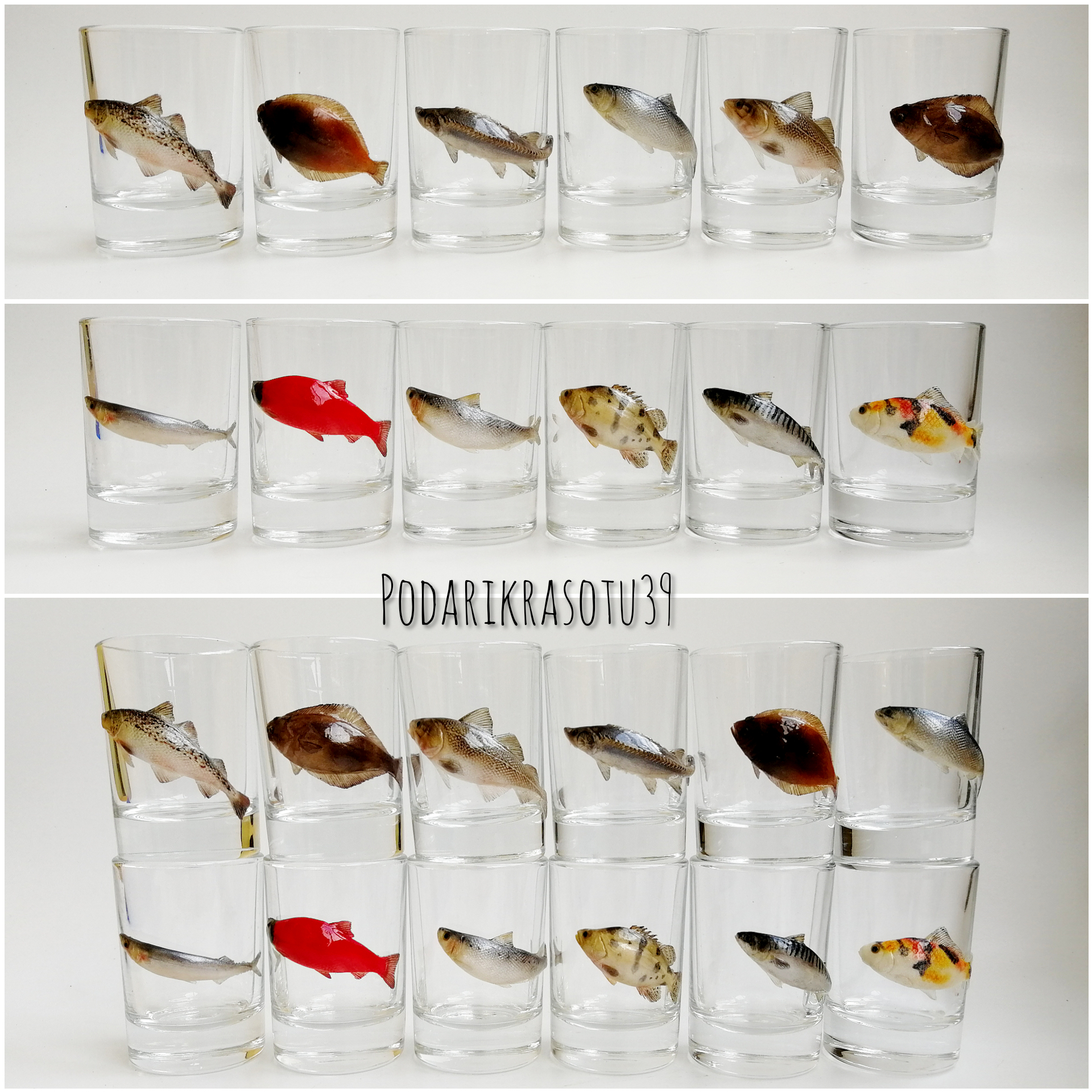 12 glasses - My, Polymer clay, A fish, Glass, Creation, Needlework without process, With your own hands, Longpost