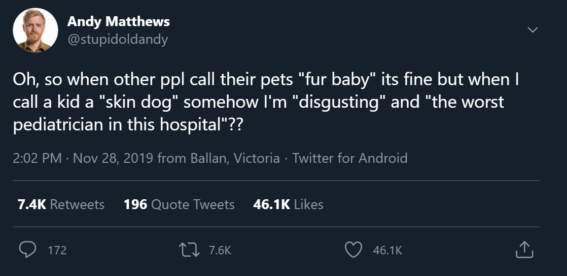 Double standards - Twitter, Dog, Children, Hospital, Pediatrician, Pets, Translation