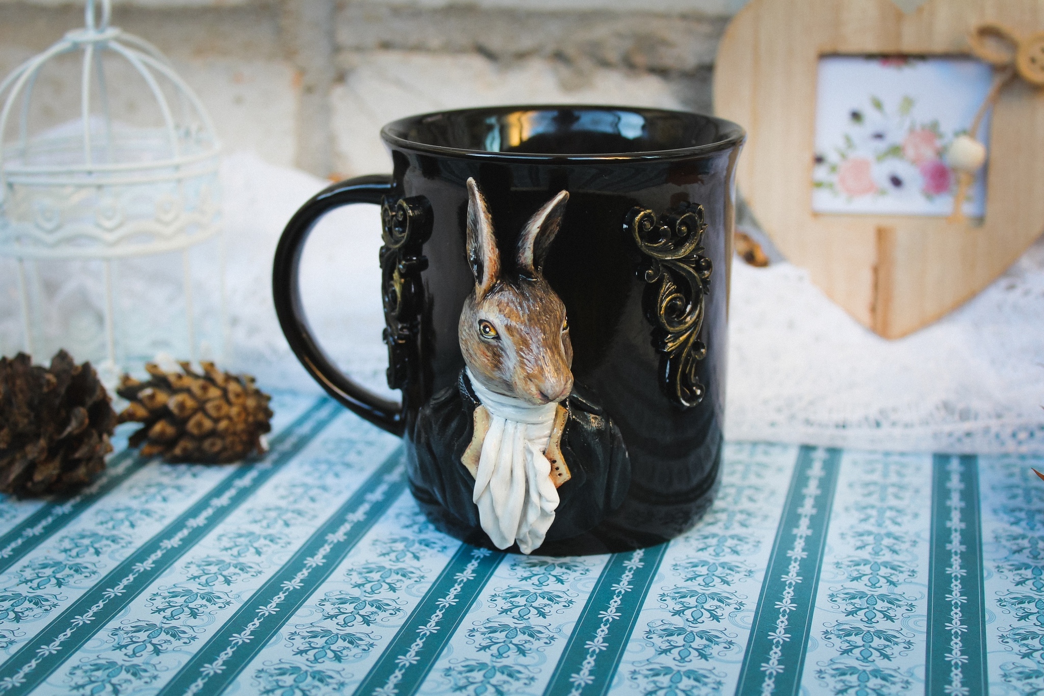 Mug decor. March Hare - My, Polymer clay, Mug with decor, Souvenirs, Longpost, March Hare, Needlework without process