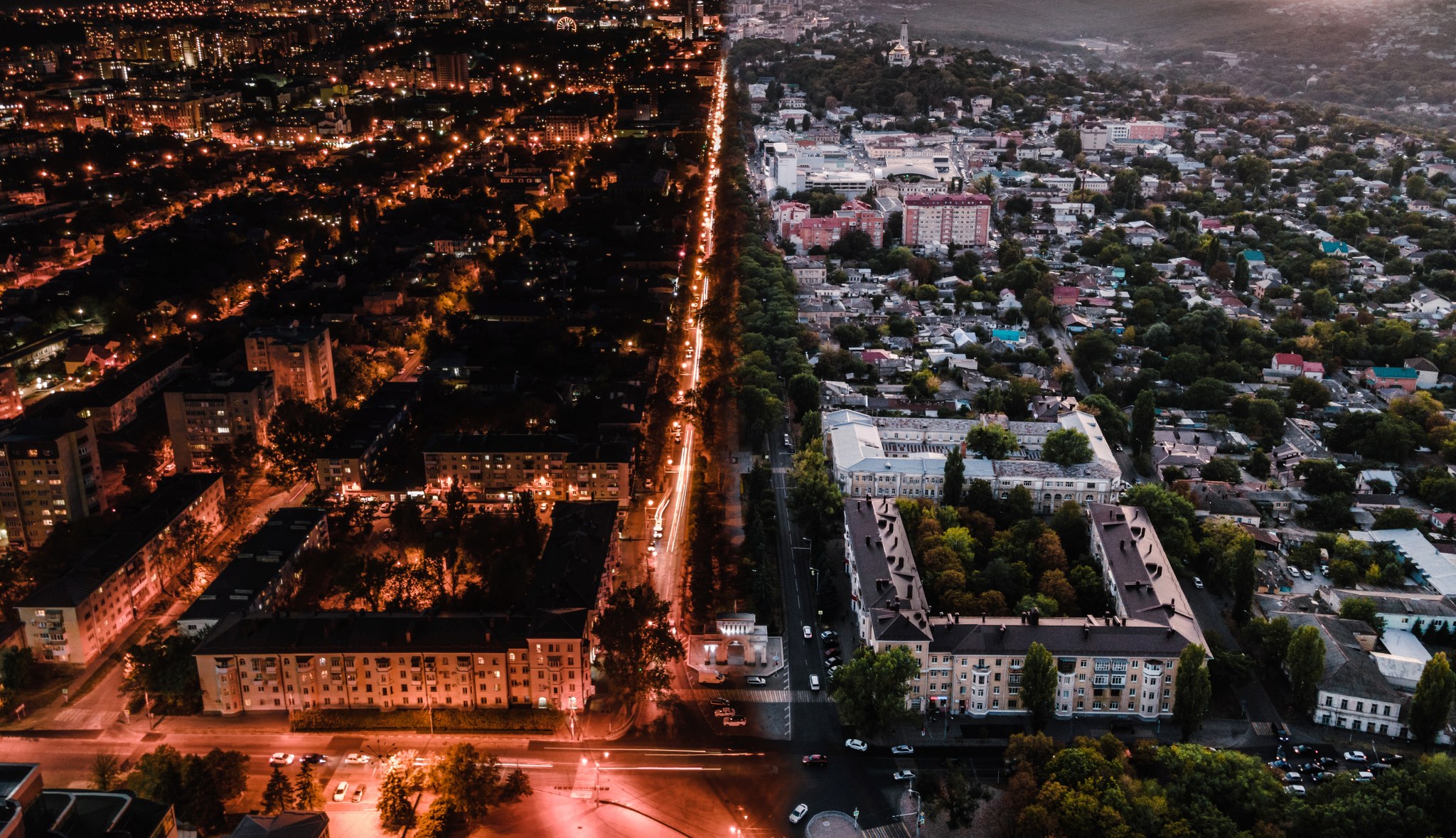 Day and night - My, Stavropol, Day, Night, Quadcopter, The photo, Town