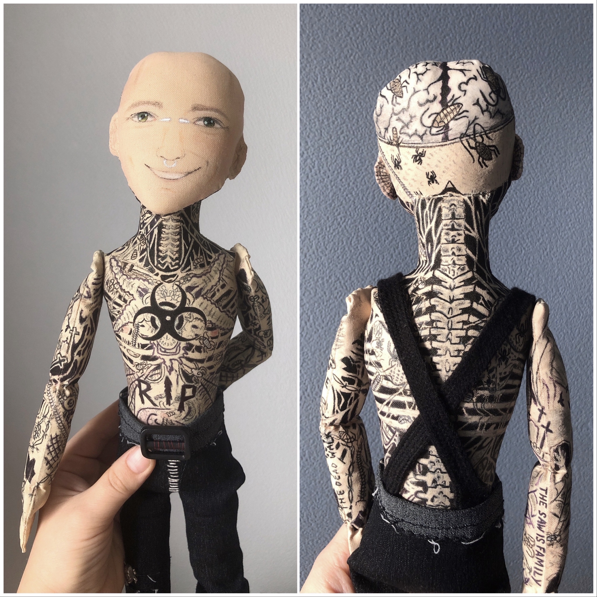 Zombie Boy (Rico the Zombie) - My, Zombie Boy, Rick Genest, Portrait doll, Textile doll, Needlework with process, Zombie, Rick Jenest, Tattoo, Video, Longpost