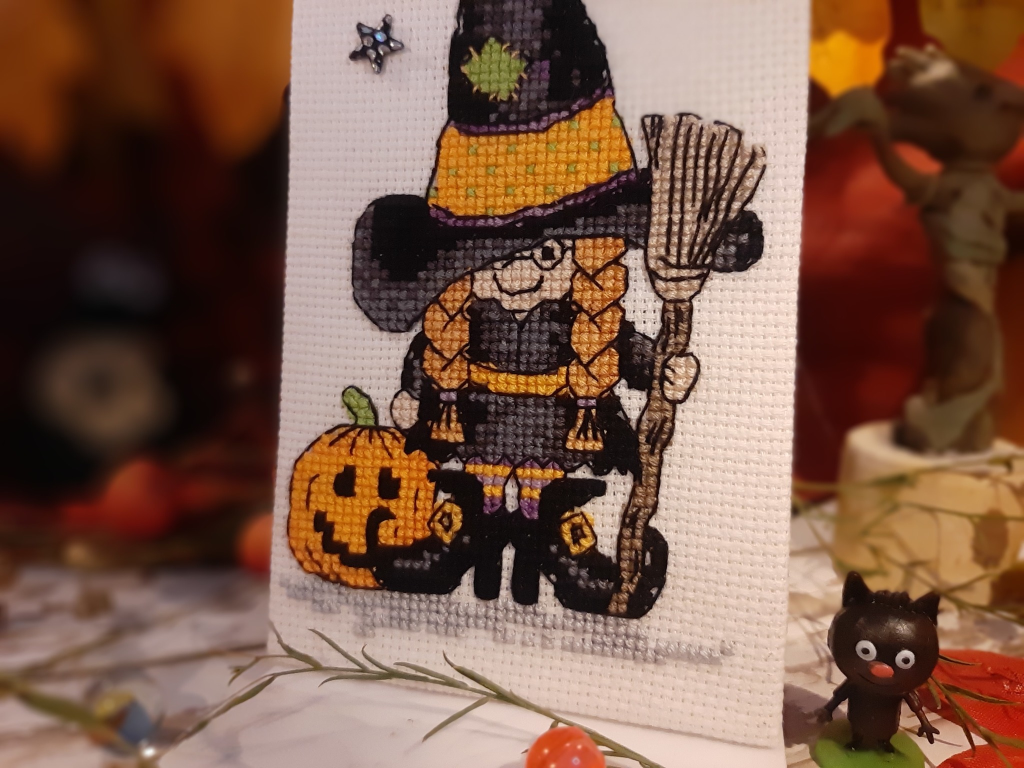 Miss Witch. Embroidery - My, Cross-stitch, Hobby, Embroidery, Halloween, Longpost, With your own hands, Needlework without process, Needlework