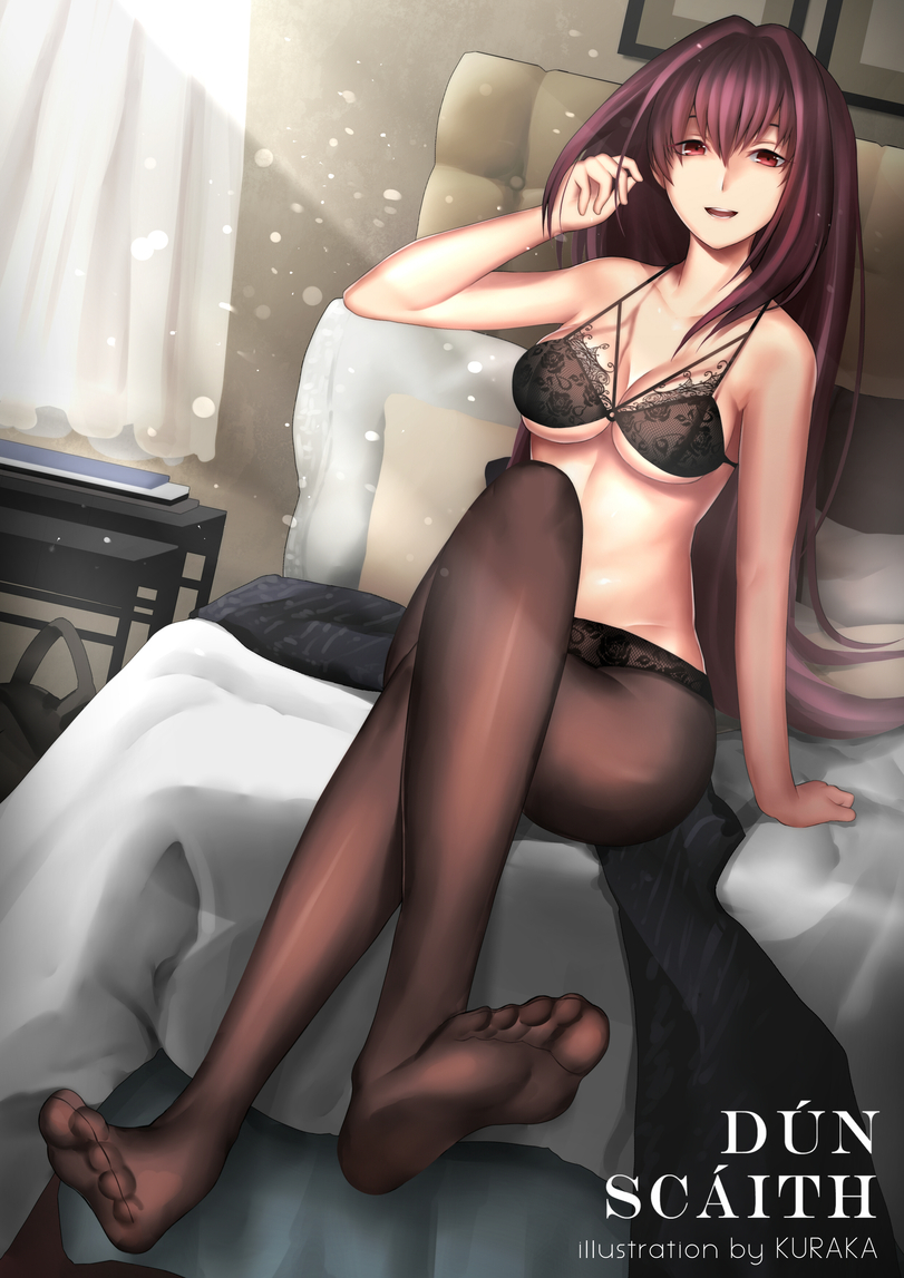 Scathach by KURAKA - NSFW, Anime, Erotic, Art, Fate, Fate grand order, Scathach, Bed, Underwear, Tights