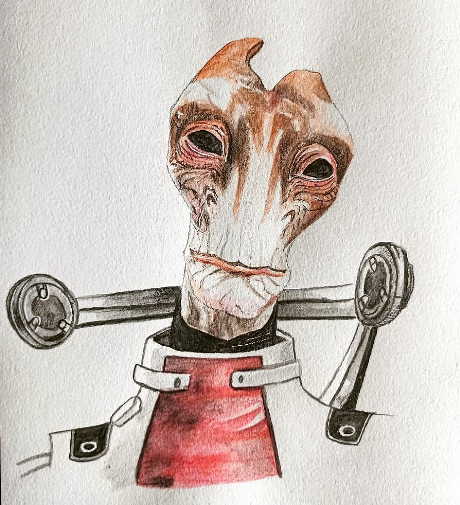 Professor Mordin Solus - My, Learning to draw, Drawing, Pencil drawing, Mass effect, Mordin Solus