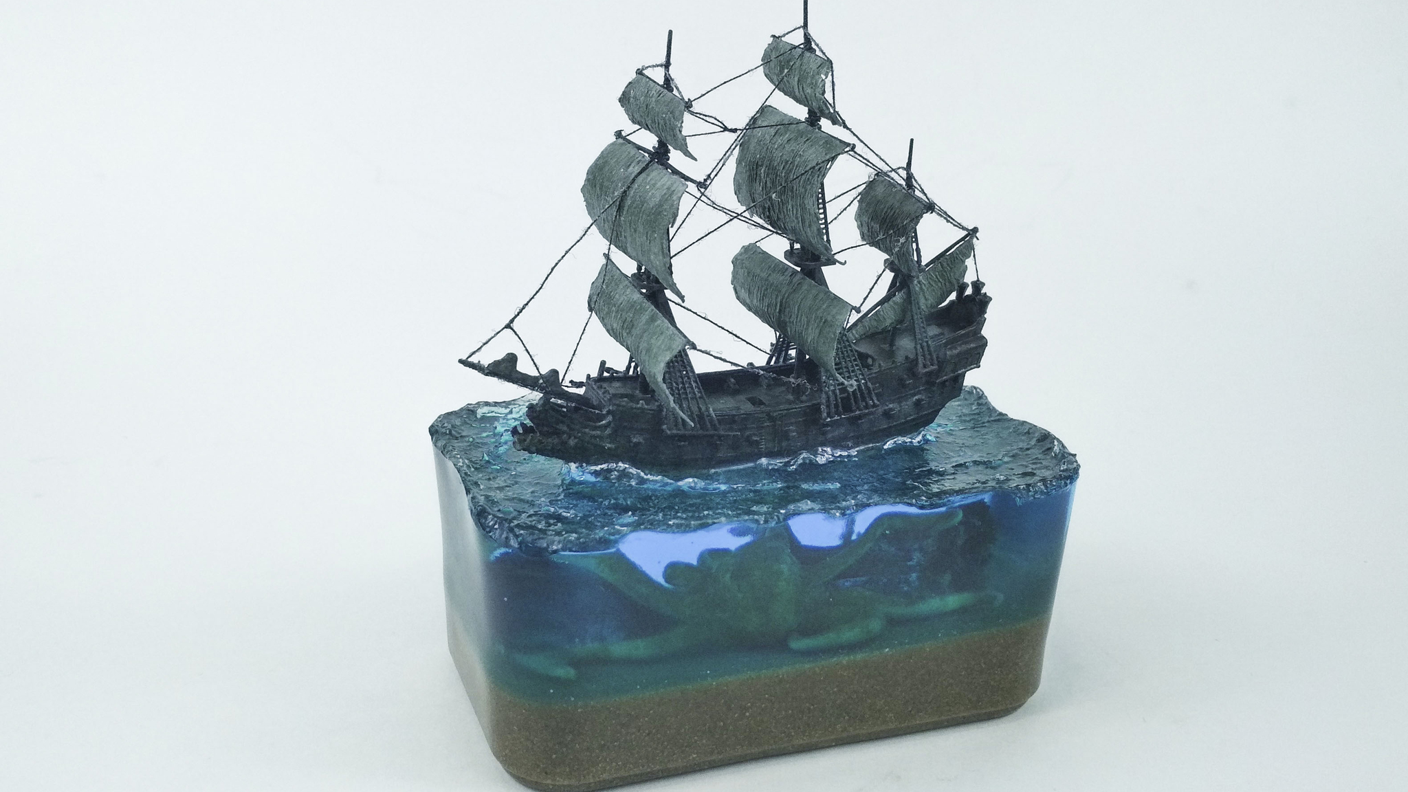 Diorama. Flying Dutchman - My, Diorama, Ship modeling, Sailboat, Flying Dutchman, Epoxy resin, Stand modeling, Video, Longpost