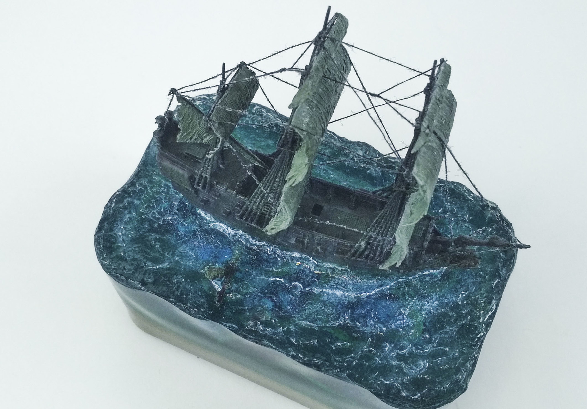 Diorama. Flying Dutchman - My, Diorama, Ship modeling, Sailboat, Flying Dutchman, Epoxy resin, Stand modeling, Video, Longpost