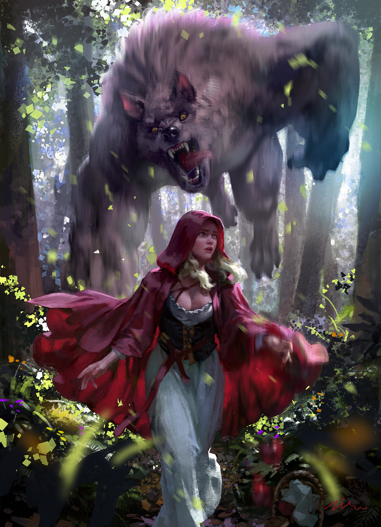 Red Hood - Art, Drawing, Little Red Riding Hood, Wolf, Story