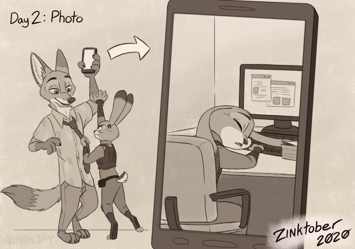 Zinktober - 2020. Day 2: Photo - Zootopia, Nick and Judy, Nick wilde, Judy hopps, Zinktober, Sketch, Graphics, Longpost