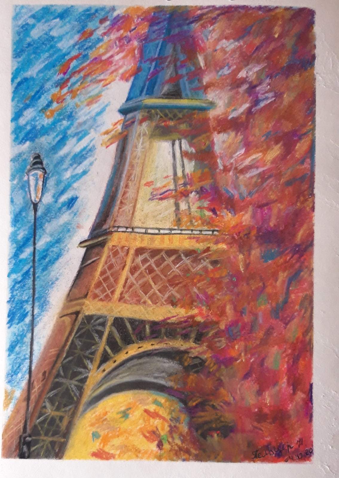 Paris - My, Drawing, Dry pastel, Eiffel Tower, Autumn