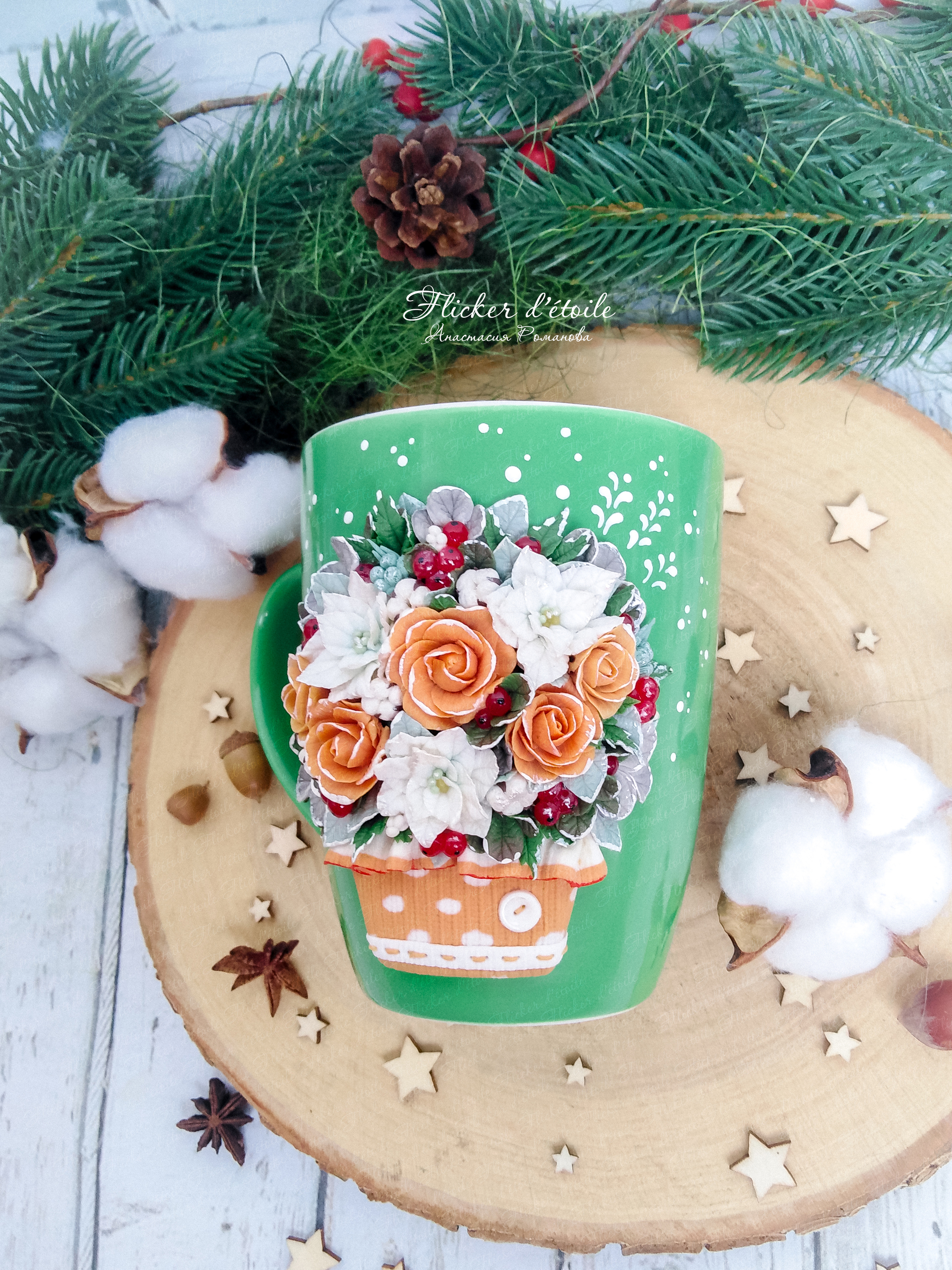 Decor of a mug with polymer clay. Flowers - My, Polymer clay, Mug with decor, Polymer floristry, Handmade, Video, Longpost