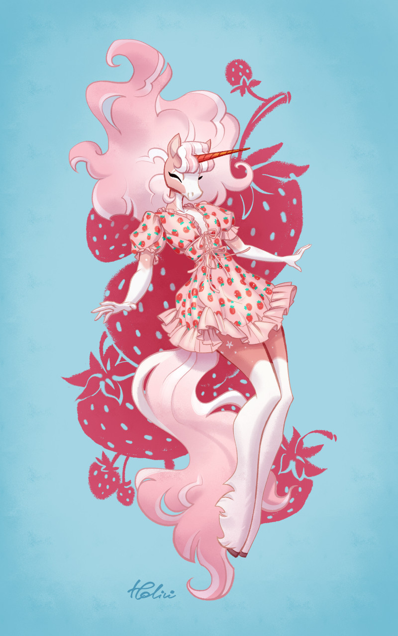 Strawberry dress - Furry, Art, Horses, Strawberry (plant), Holivi, Unicorn, Furry equidae