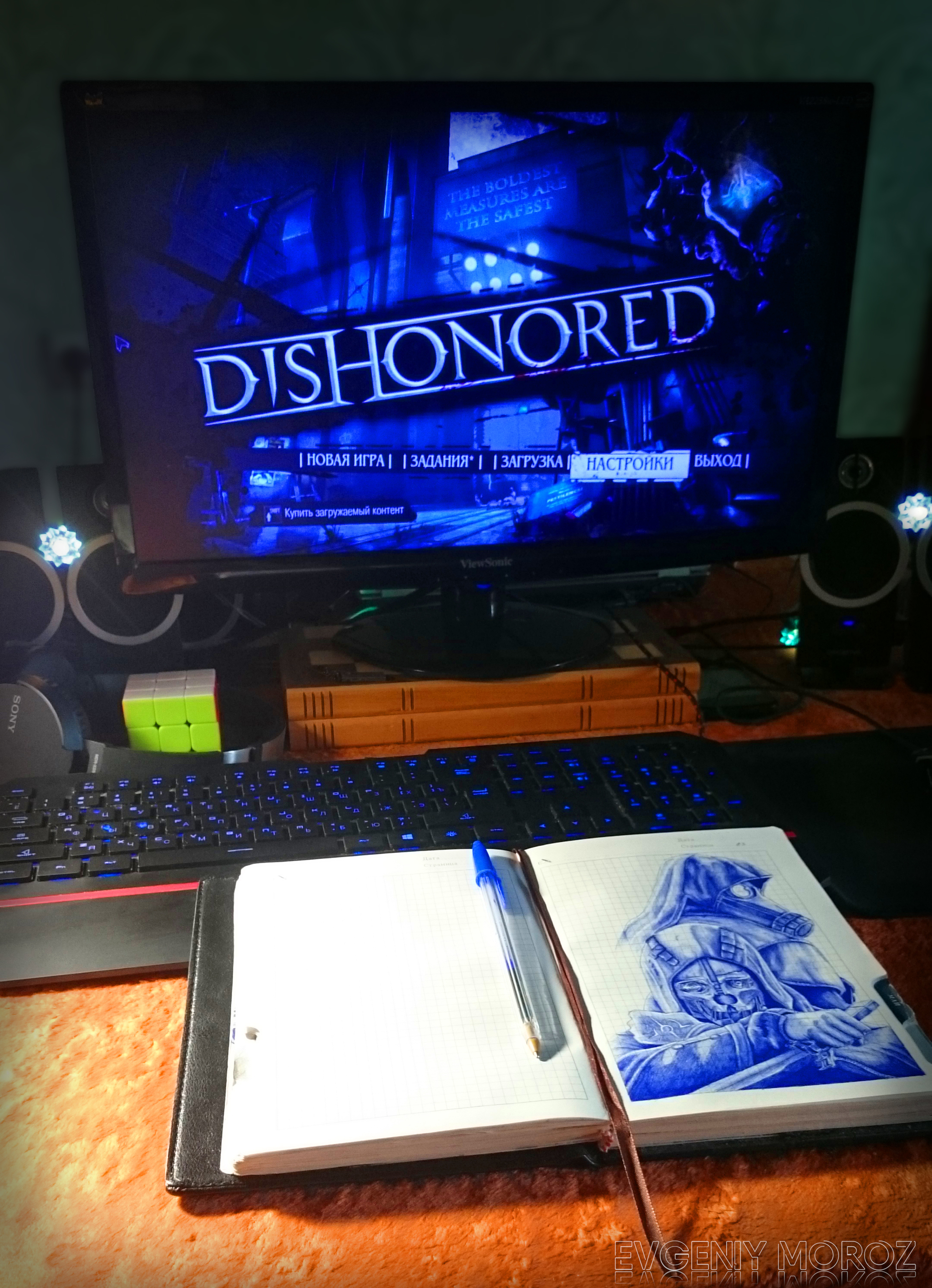 Dishonored - Моё, Рисунок, Длиннопост, Рисунок ручкой, Dishonored, Арт, Игры, Корво Аттано