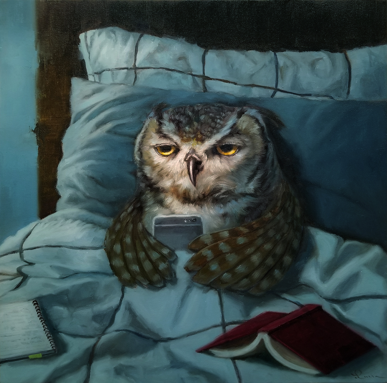 I’ll read a couple more posts and go to bed - Owl, Drawing, Lucia Heffernan