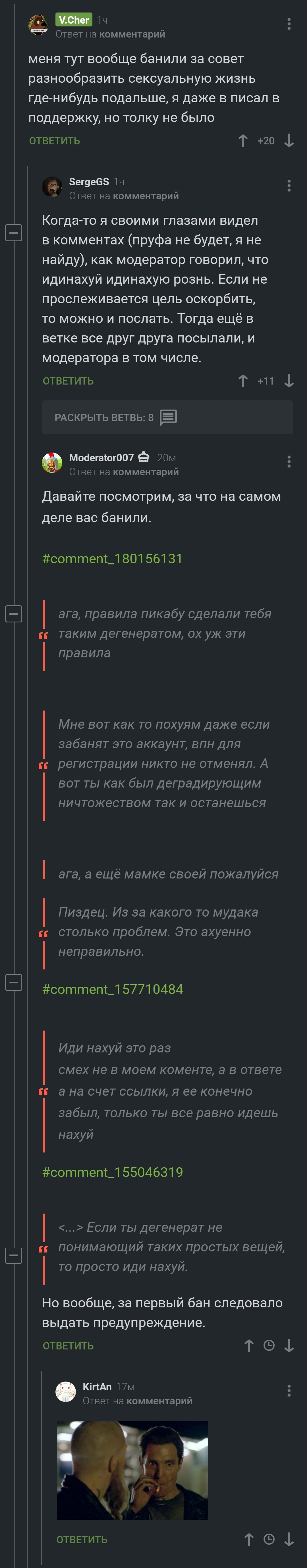 Ответ на пост Ты бы это... - Мат, Комментарии на Пикабу, Бан, Модератор, Длиннопост, Скриншот