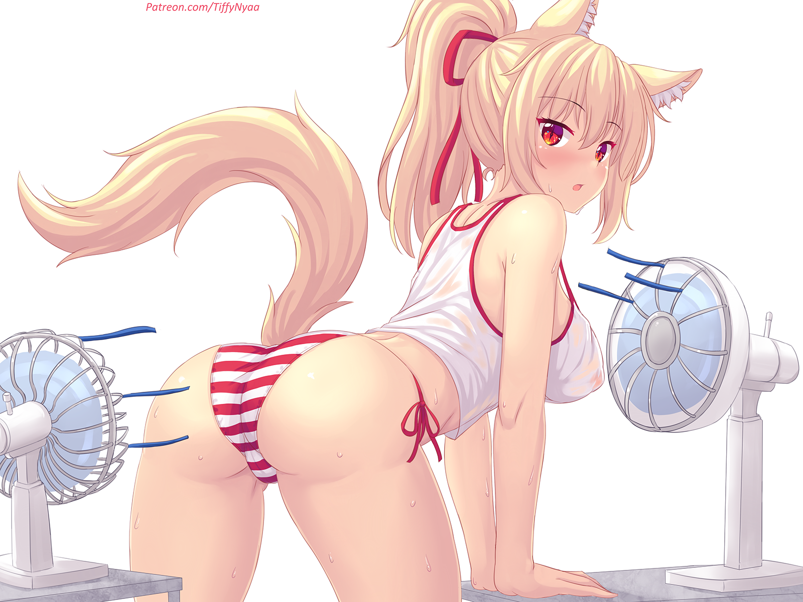 Heat - NSFW, Anime art, Original character, Animal ears, Pantsu, Tiffy, Anime, Fastrunner2024, Booty, Tail, Breast, Fan