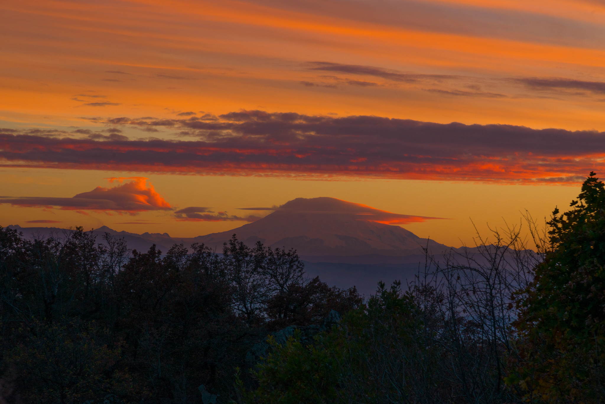 Today's sunset with a view of Elbrus - My, Sunset, Beshtau, Elbrus, October, Nature, Longpost