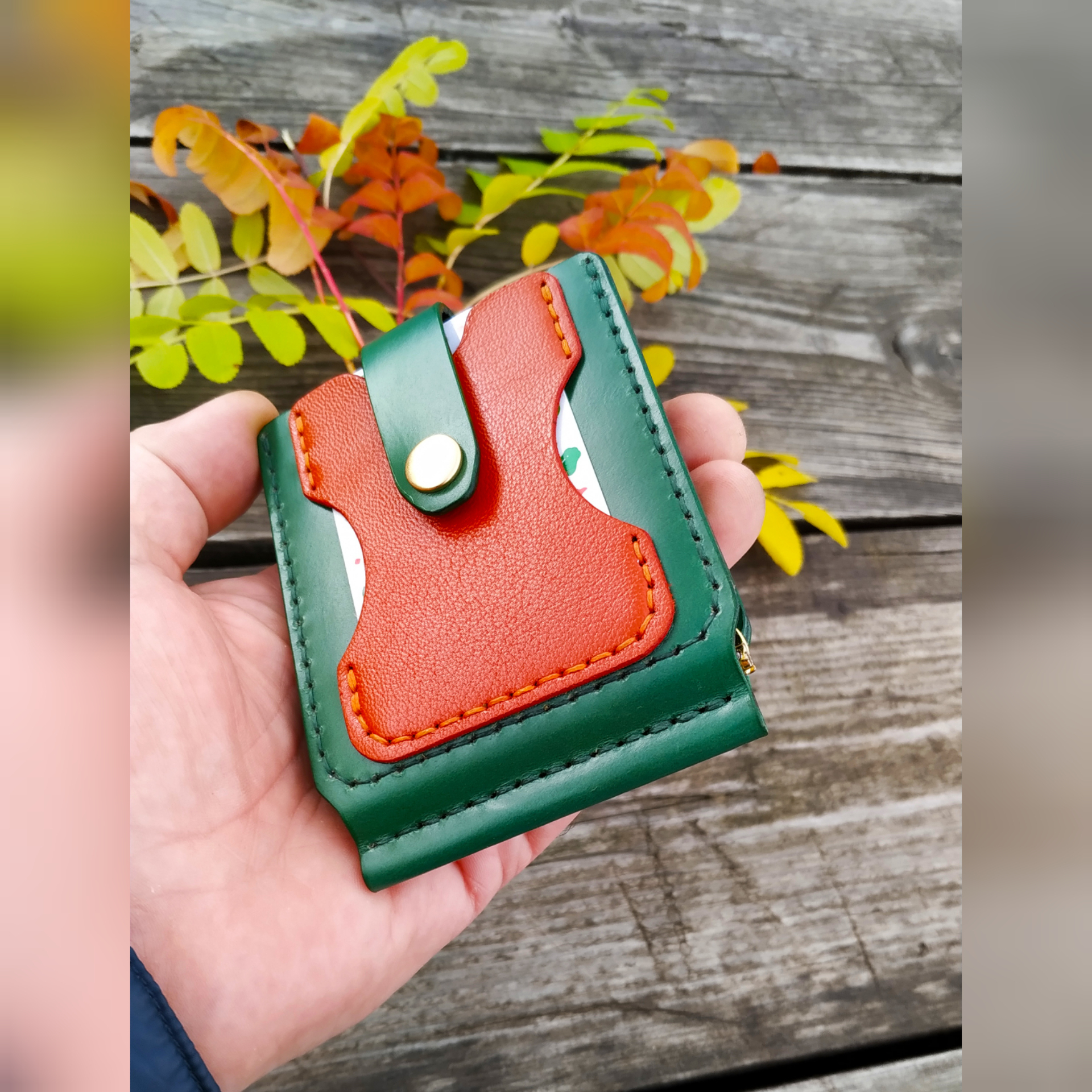 Money clip in the colors of the Irish holiday of St. Patrick - My, Natural leather, Needlework without process, Leather craft, Leather products, Wallet, Money clip, Longpost