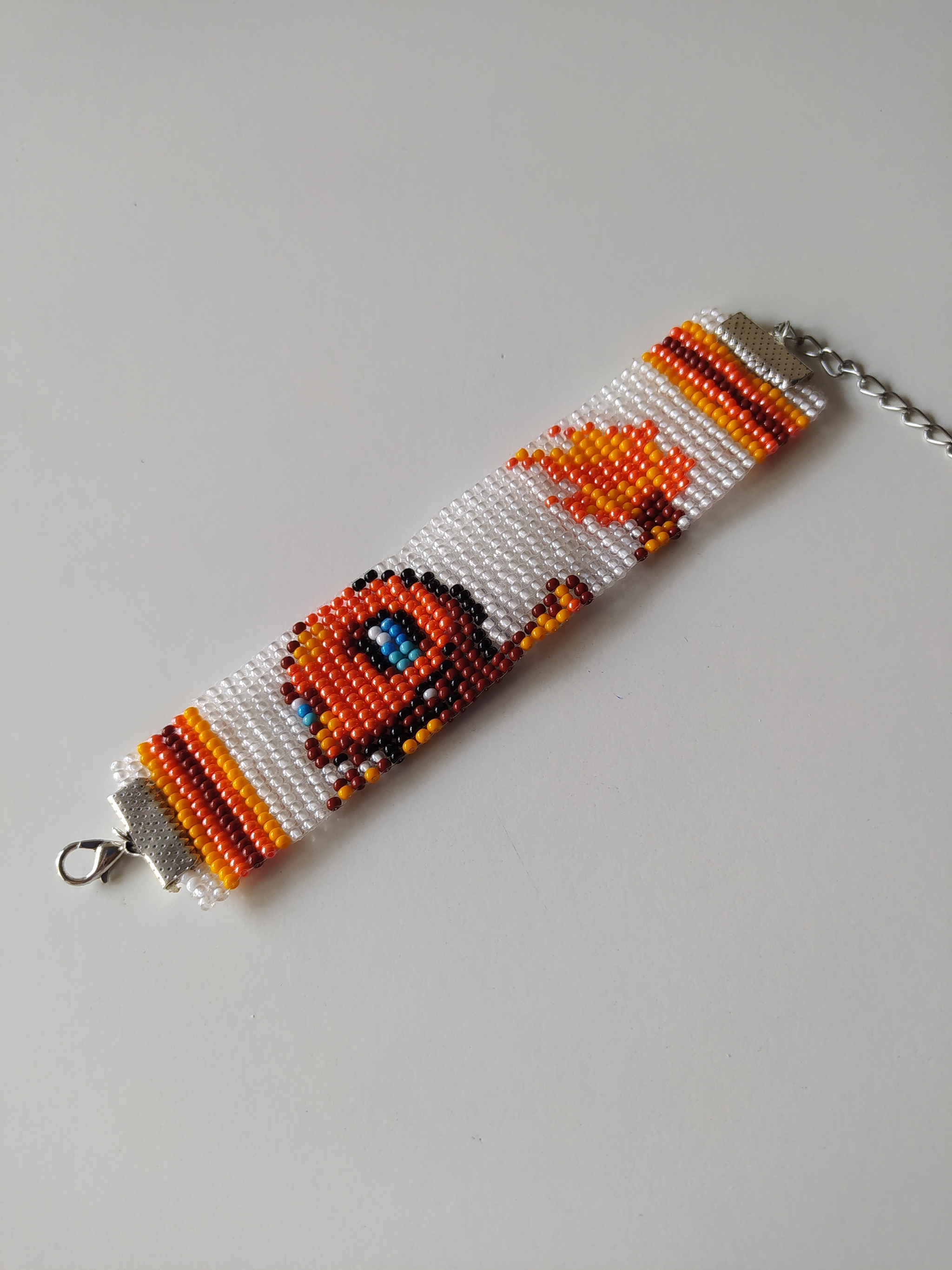 Bracelet Charmander - My, Beading, A bracelet, Needlework, Handmade, Pokemon, Beads, Needlework without process, Charmander