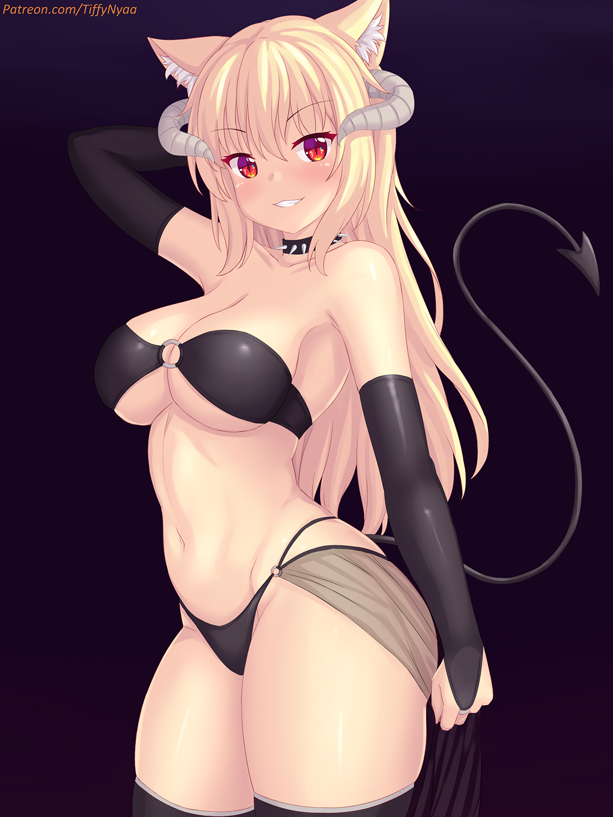 Succubus Tiffy - NSFW, Anime art, Original character, Animal ears, Pantsu, Tiffy, Anime, Fastrunner2024, Breast, Tail, Beautiful girl, Succubus