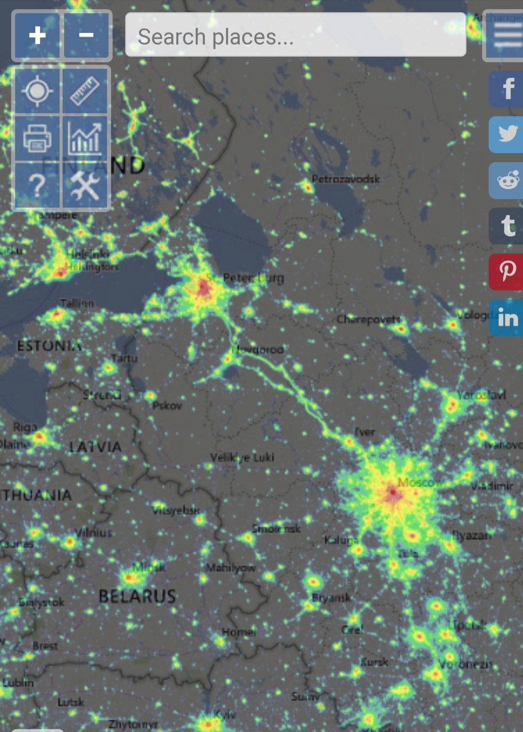 Light pollution map - World map, Light, Interactive map