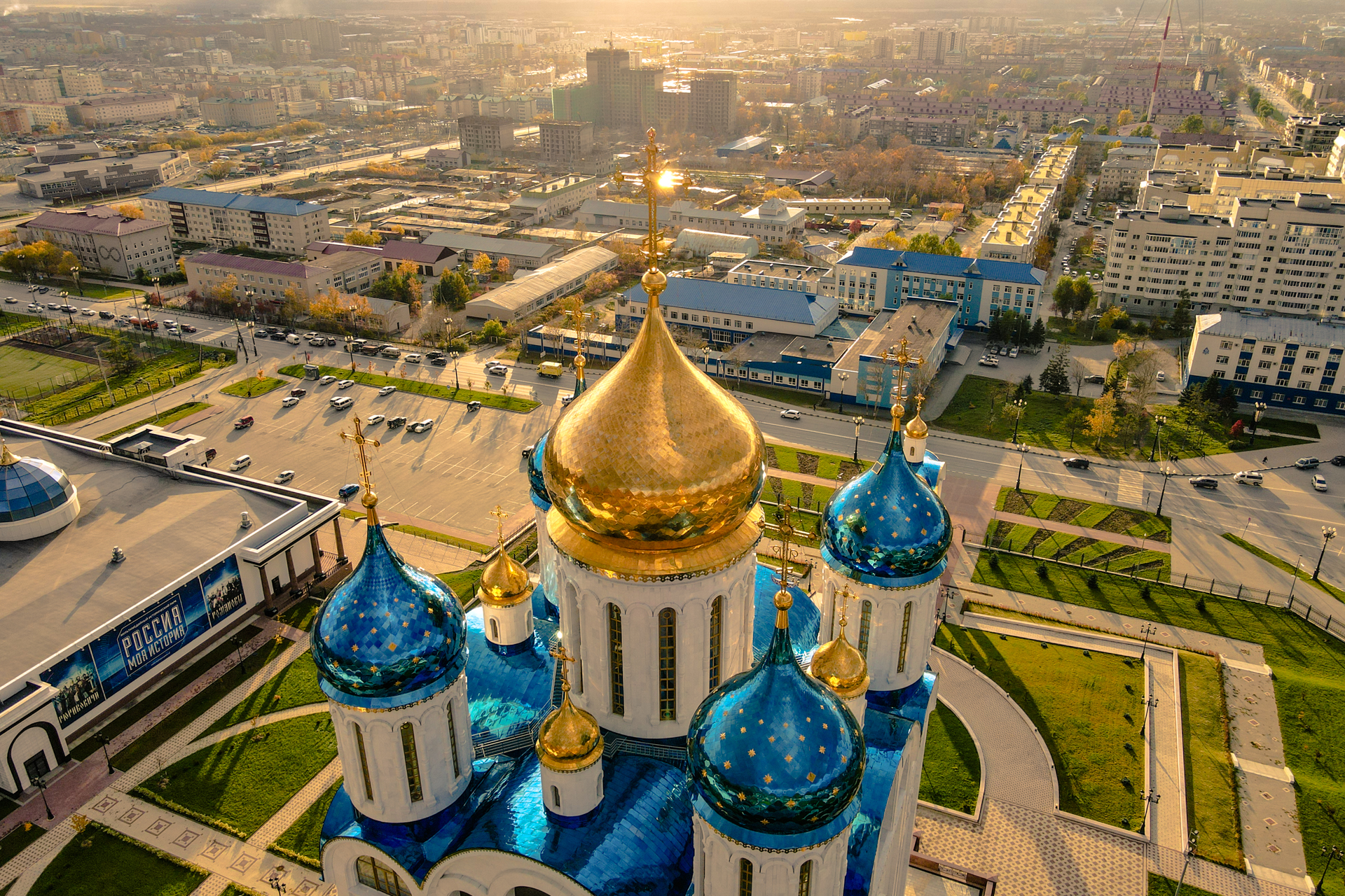 Southern in the sunset - My, Town, Drone, Yuzhno-Sakhalinsk, Sunset, Landscape, Longpost, Quadcopter