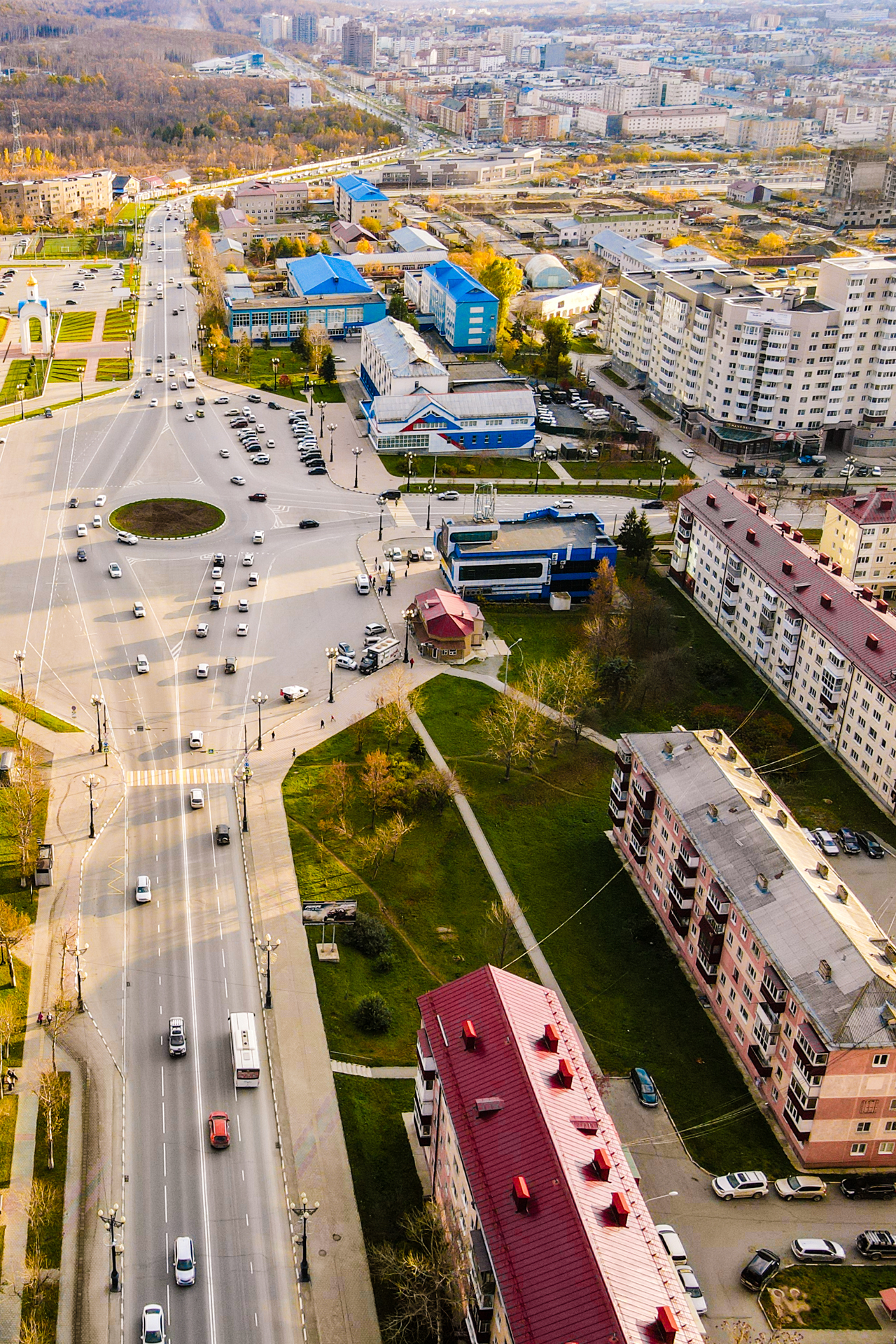 Southern in the sunset - My, Town, Drone, Yuzhno-Sakhalinsk, Sunset, Landscape, Longpost, Quadcopter