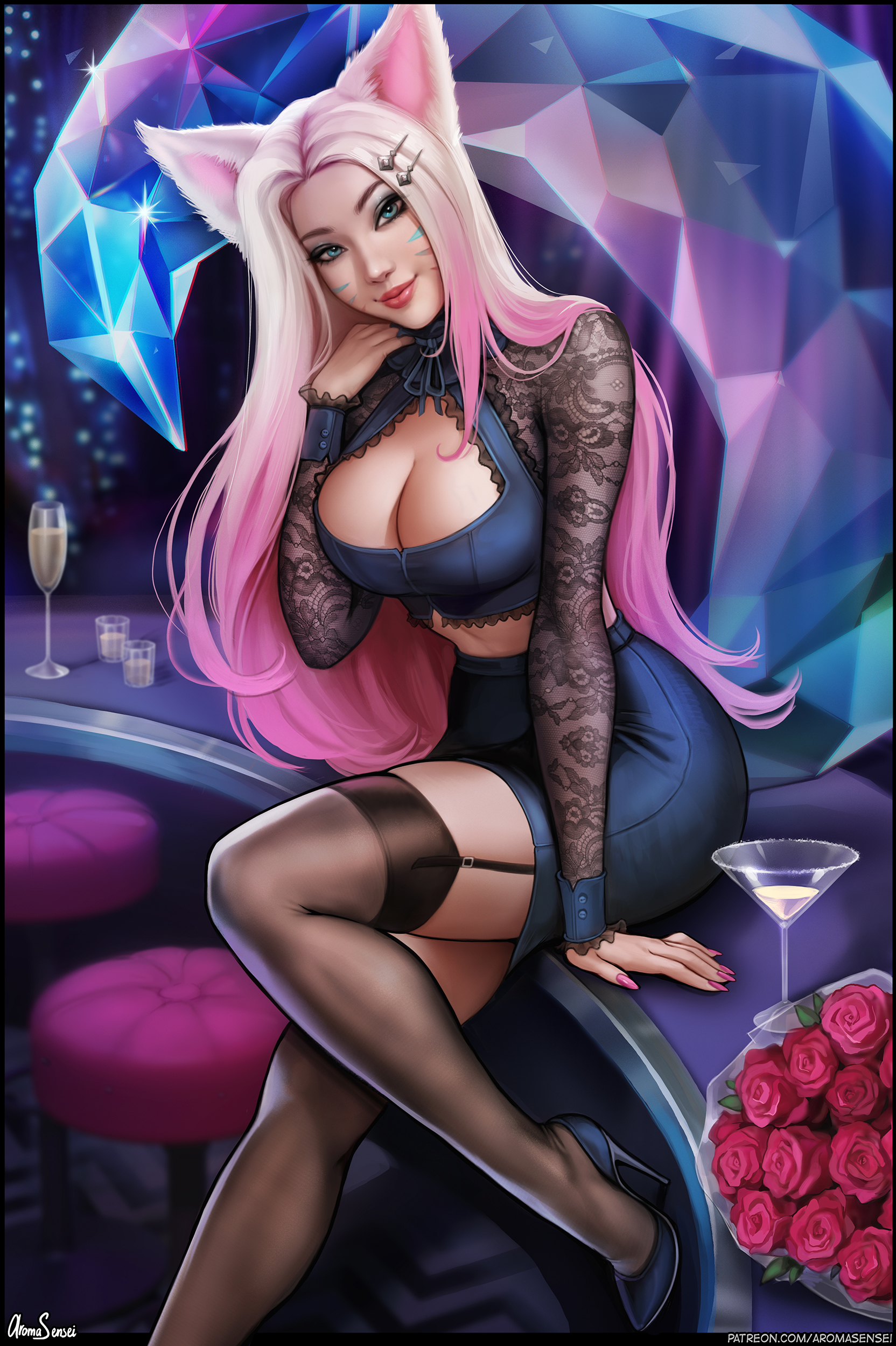 Игривая Ahri - NSFW, Арт, Девушки, Эротика, Aromasensei, League of Legends, Ahri, KDA, Сиськи, Попа, Длиннопост