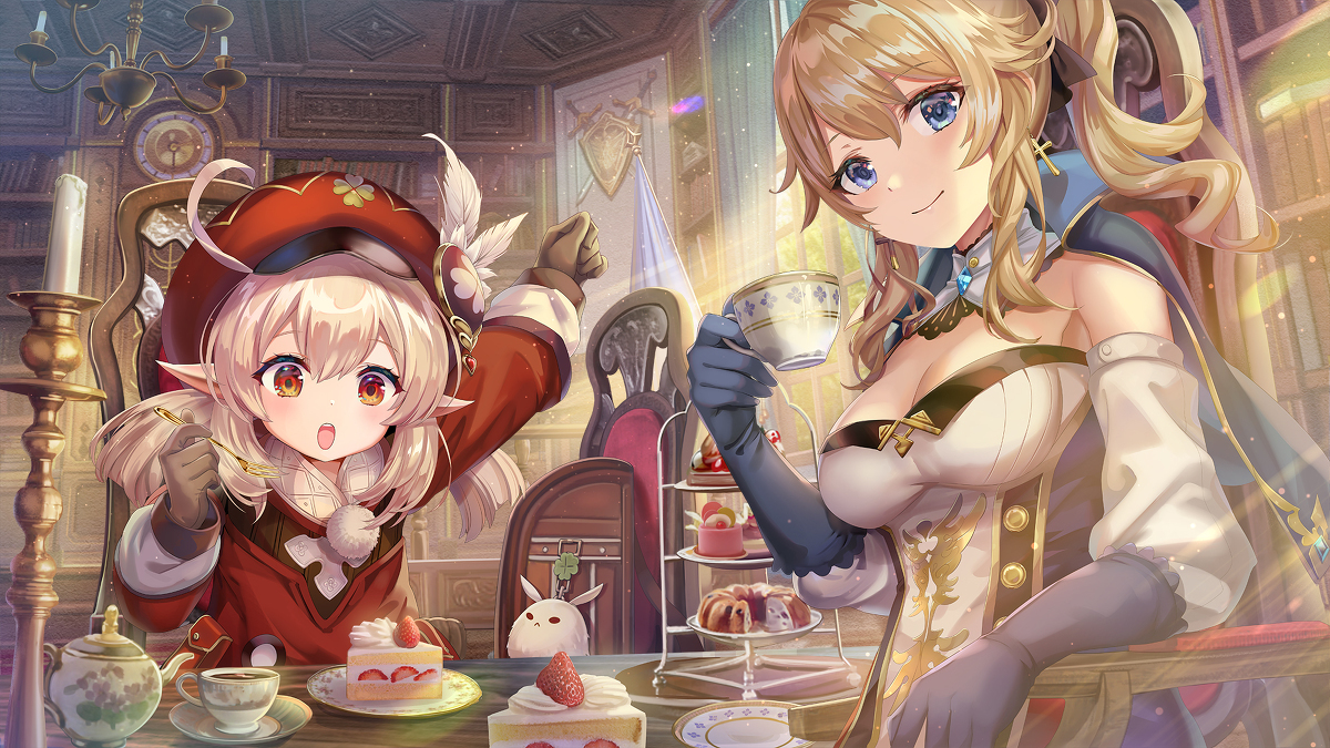 Tea Party with Genie - Anime art, Anime, Klee (Genshin Impact), Jean (Genshin Impact), Genshin impact, Torino Aqua, Loli