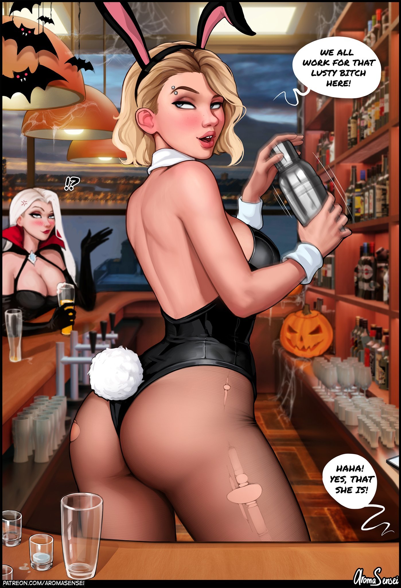 Corporate party in Elsa's company - NSFW, Art, Hand-drawn erotica, Erotic, Elsa, Gwen Stacy, Aromasensei, Longpost