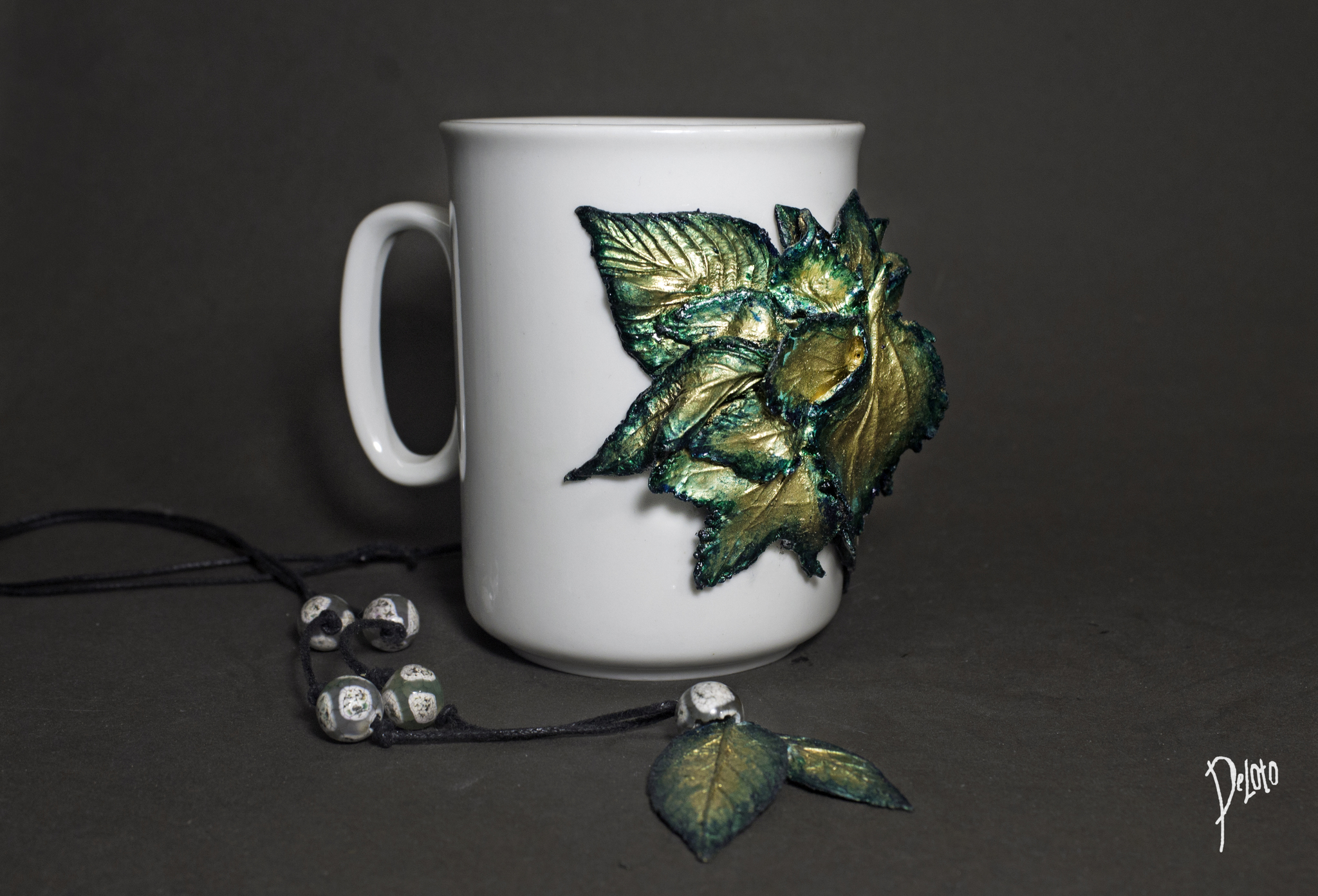 Mug with decor - My, Кружки, Mug with decor, Decor, Polymer clay, Leaves, Plants, Handmade, Needlework without process, Tableware, Friday tag is mine, Longpost