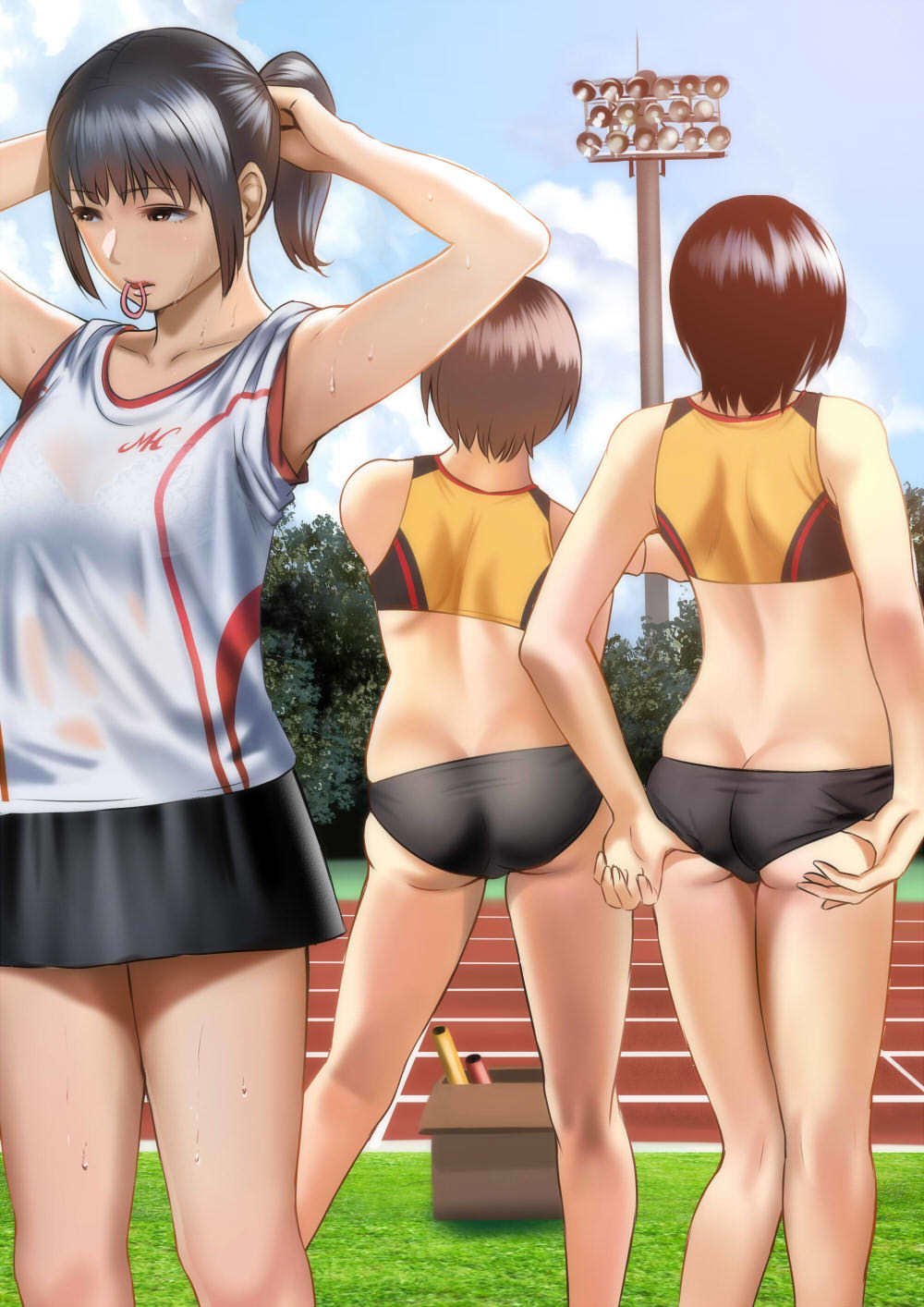 Sports uniforms - NSFW, Art, Anime art, Original character, Girls, Erotic, Hand-drawn erotica, Booty, Sports girls, Sports uniform, Sweating