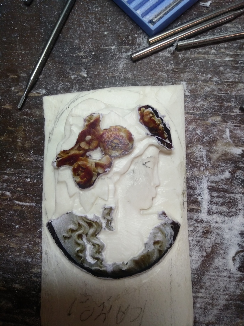 Brooch with cameo made of bone (part 1) - My, Needlework with process, Thread, Bone carving, cameos, Longpost, Handmade