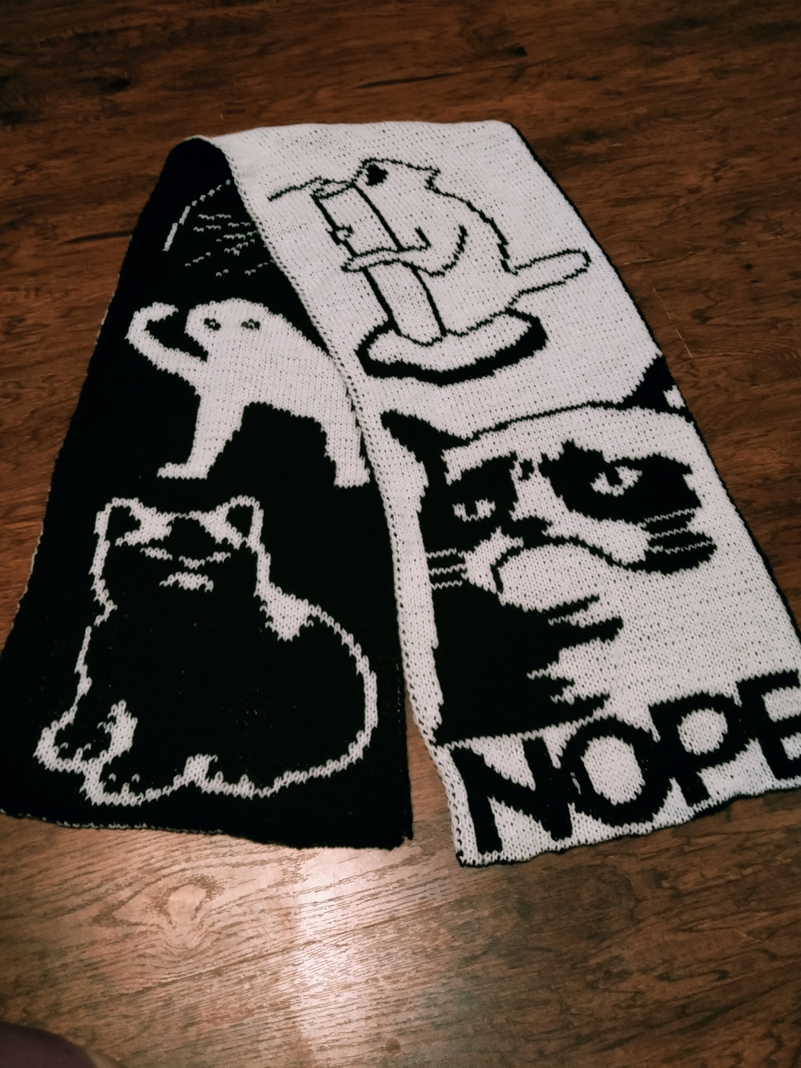 A scarf that fully describes my feelings from 2020 - My, Scarf, Knitting, Jacquard, cat, Memes, Needlework without process, Longpost