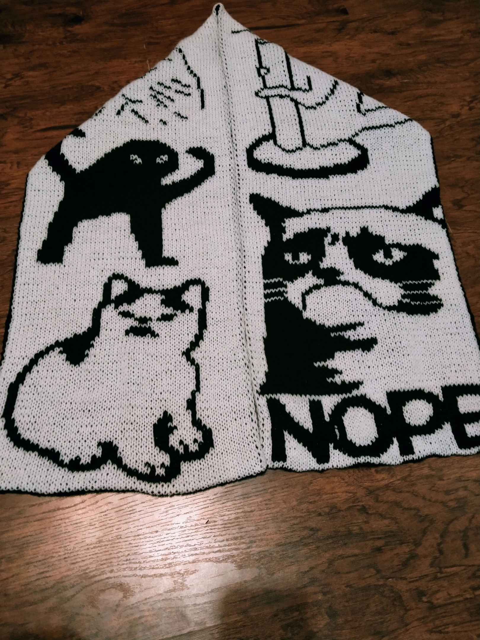 A scarf that fully describes my feelings from 2020 - My, Scarf, Knitting, Jacquard, cat, Memes, Needlework without process, Longpost