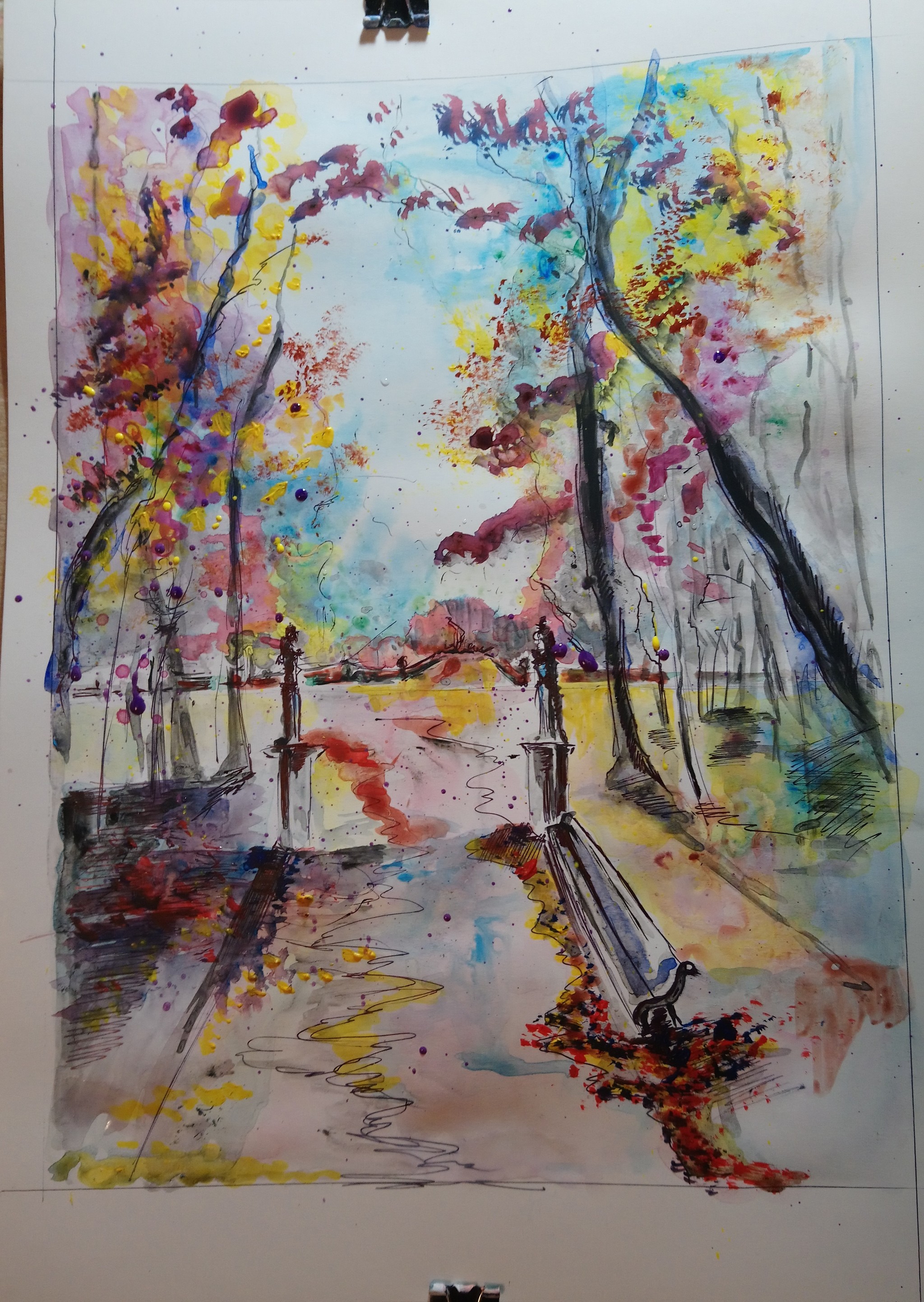 Inspired by autumn - My, Autumn, Street photography, Watercolor, Acrylic