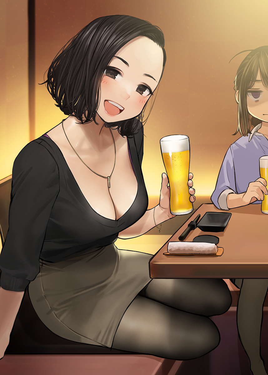 Ganbare, Douki-chan! [part 5] - NSFW, Anime, Anime art, Y_o_m_y_o_m, Tights, Ganbare Douki-chan, Senpai, Alcohol, Underwear, Office plankton, Longpost, Comics, Douki-chan, Kouhai-Chan