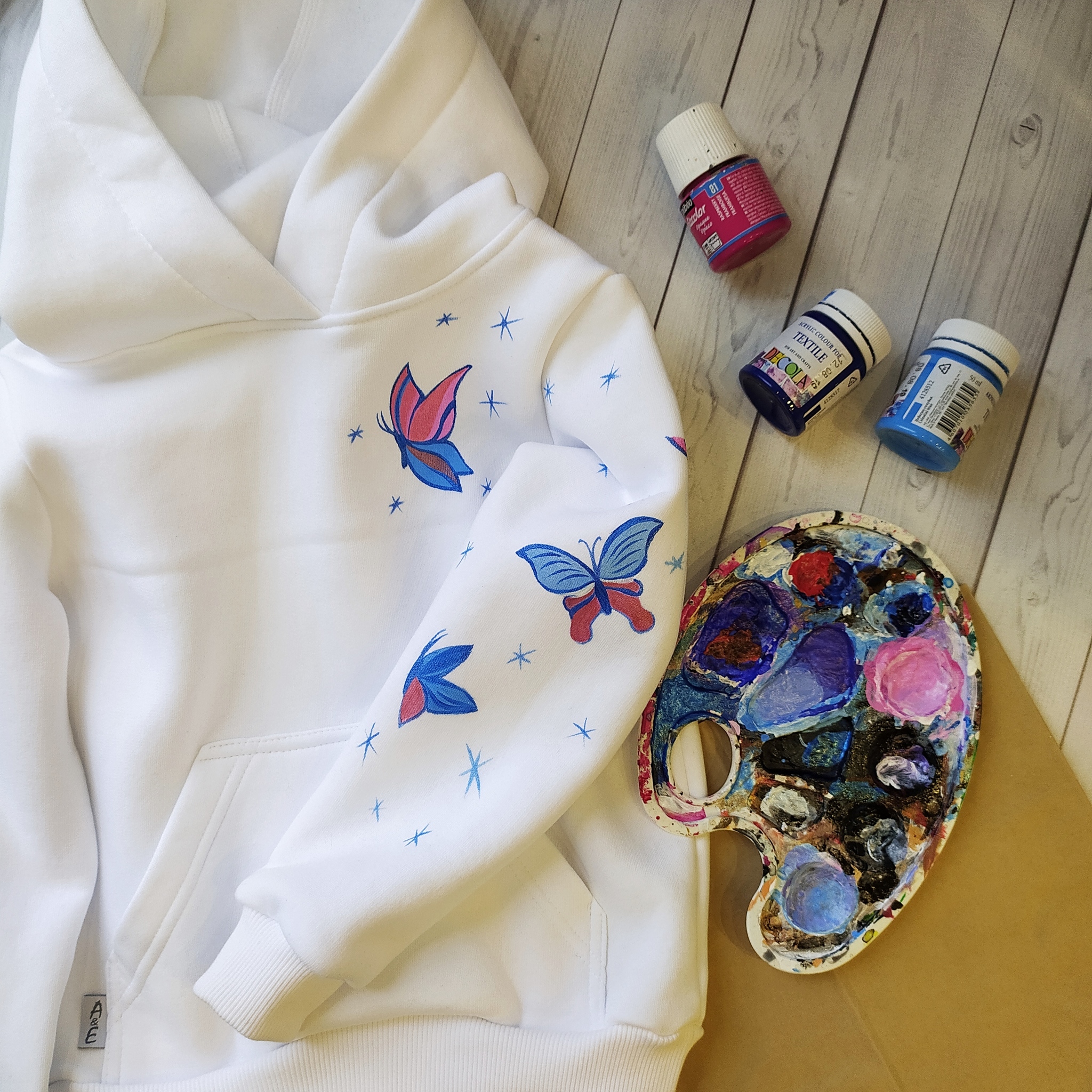 Children's sweatshirt for little FAIRY) - My, Butterfly, Needlework without process, With your own hands, Painting on fabric, Fairy, Longpost