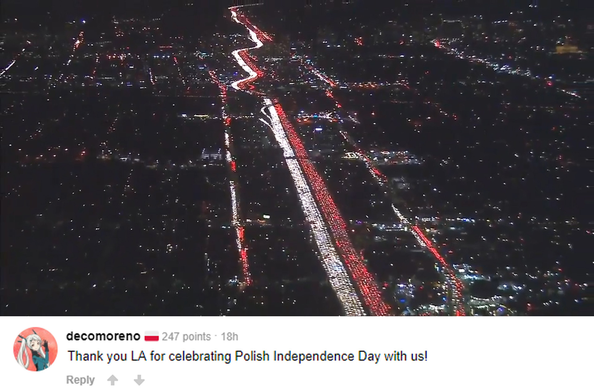 November 11 - Independence Day of Poland - Poland, Los Angeles, Traffic jams, Independence Day, Flag, Picture with text