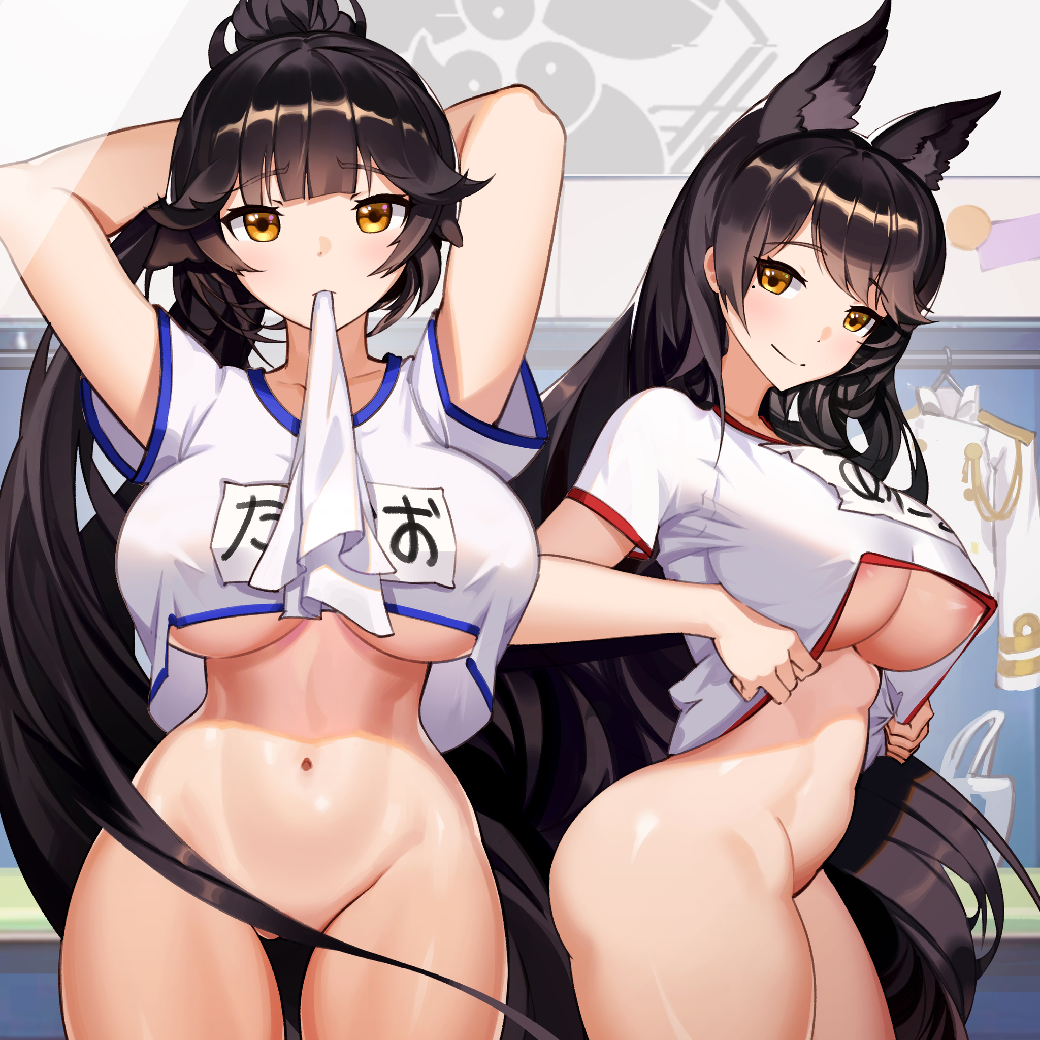 Azure lane : Locker room - NSFW, Аниме, Anime Art, Azur Lane, Takao, Atago, Animal Ears, Underboob, Игры