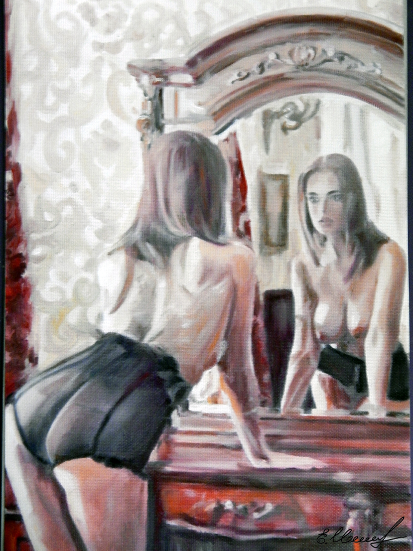 By the mirror - NSFW, Art, Erotic, Hand-drawn erotica, Girls, Booty, Breast