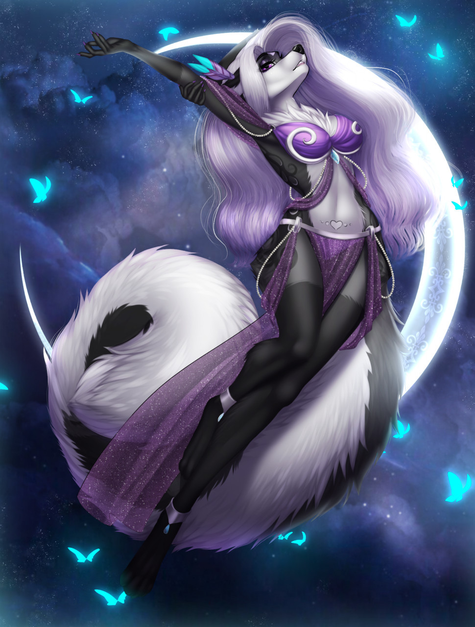 Lunar call - Furry, Anthro, Art, Furry canine, Amur