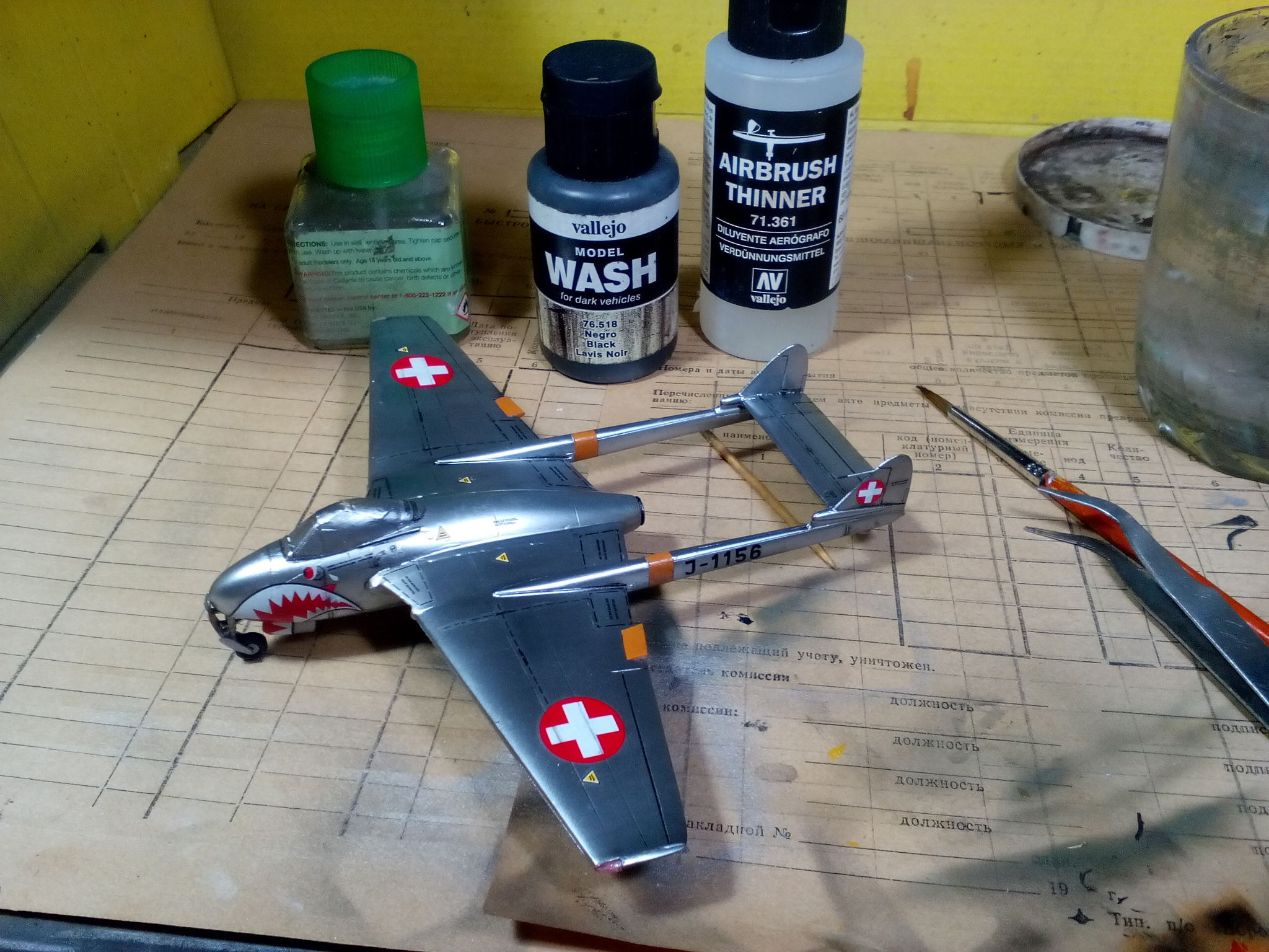 De Havilland DH.100 Vampire FB.Mk.6, Amodel, 1/72. - My, Stand modeling, Prefabricated model, Assembly, Painting, Airbrushing, Needlework with process, Hobby, With your own hands, , Aviation, Airplane, Longpost