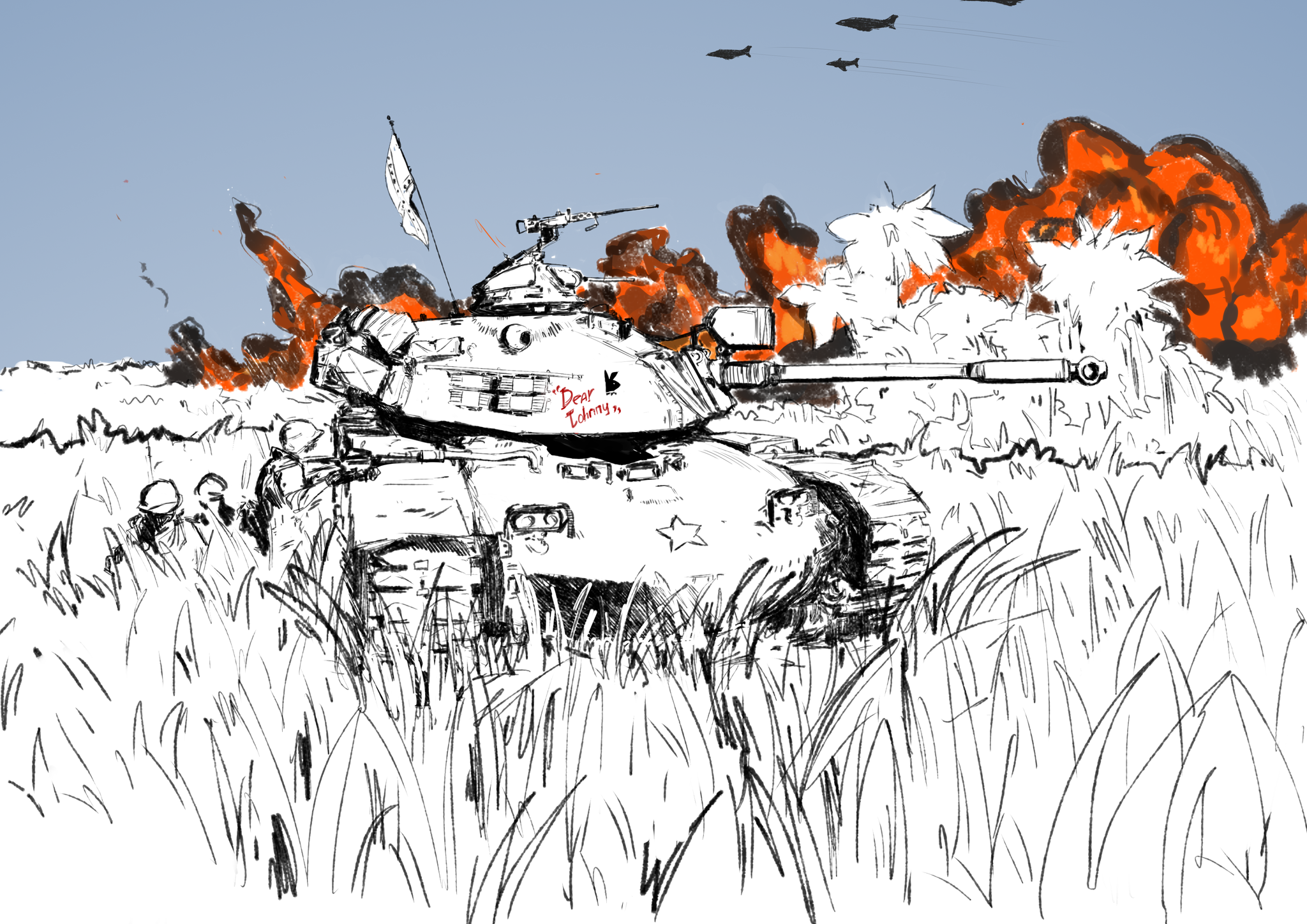 M48 Patton - Моё, Рисунок, Цифровой рисунок, Танки, Вьетнам