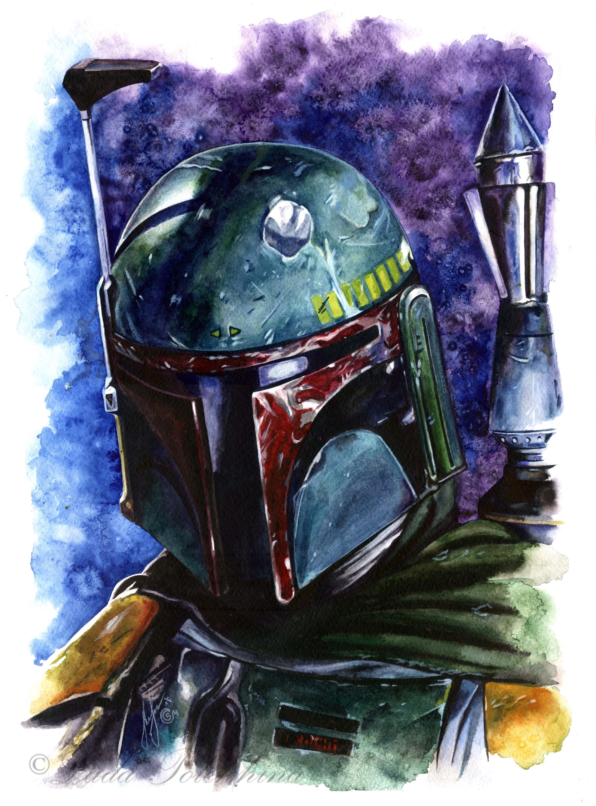 Watercolor drawing. Boba Fett - My, Drawing, Watercolor, Star Wars, Boba Fett, Celebrities, Helmet, Bounty Hunters