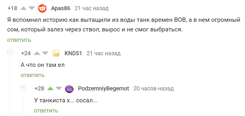 Про питание сомов - Танкисты, Сом, Здоровое питание, Мат, Комментарии на Пикабу, Скриншот