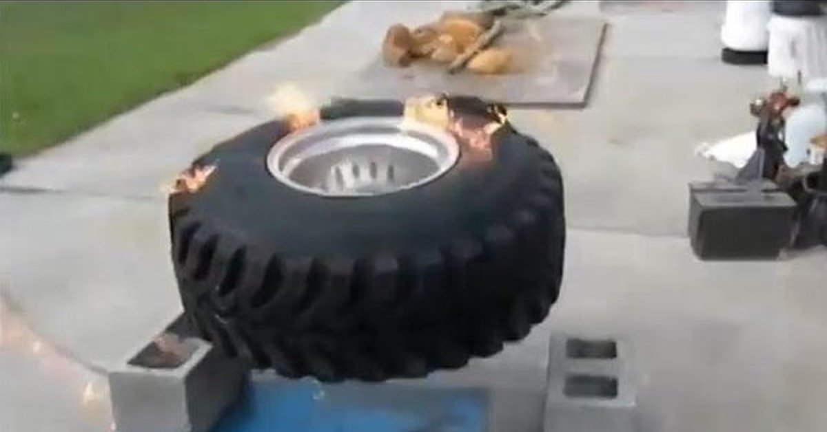 "Накачка" колес с огоньком | Пикабу